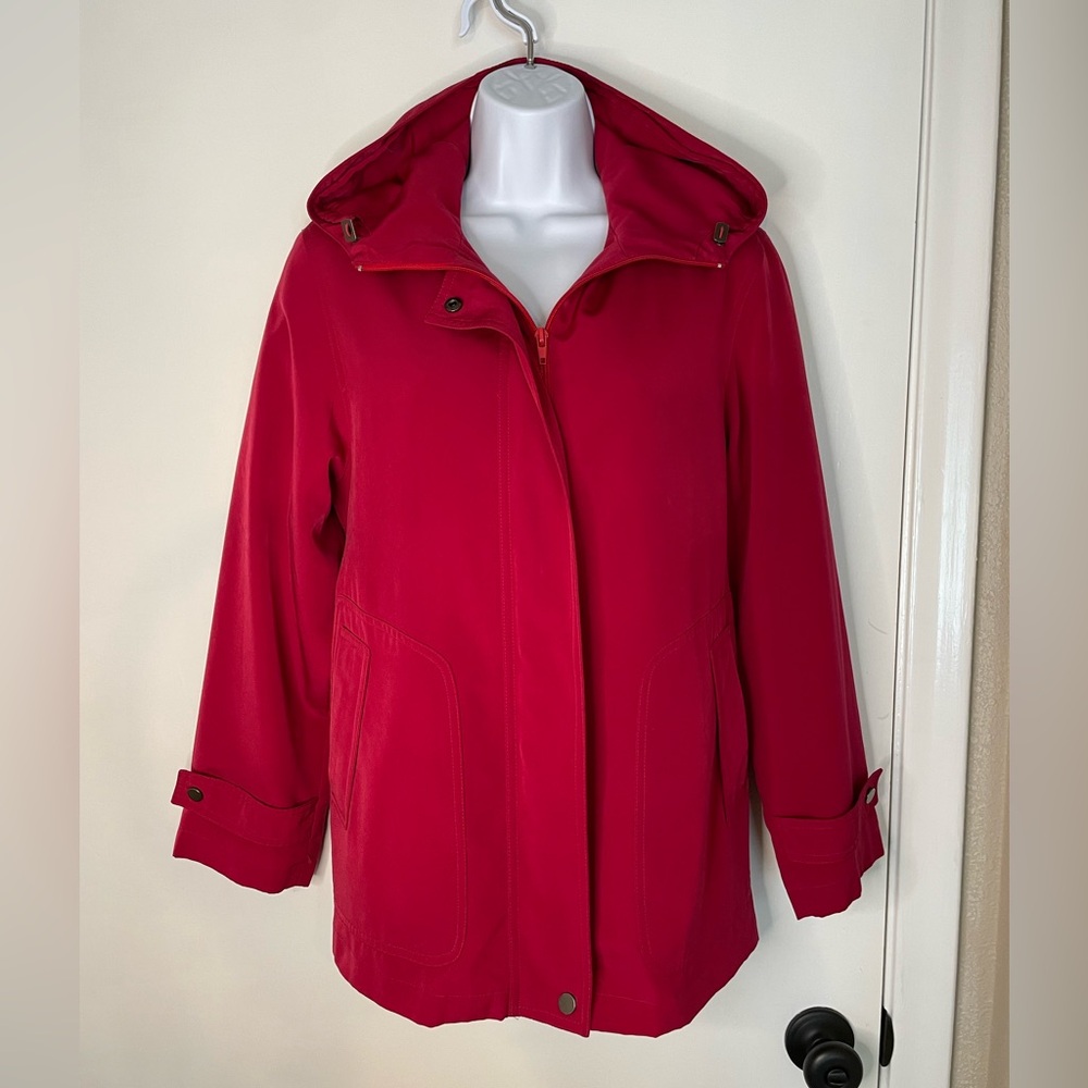 Gallery Red Utility Jacket Hooded Lined Petite Rain Coat